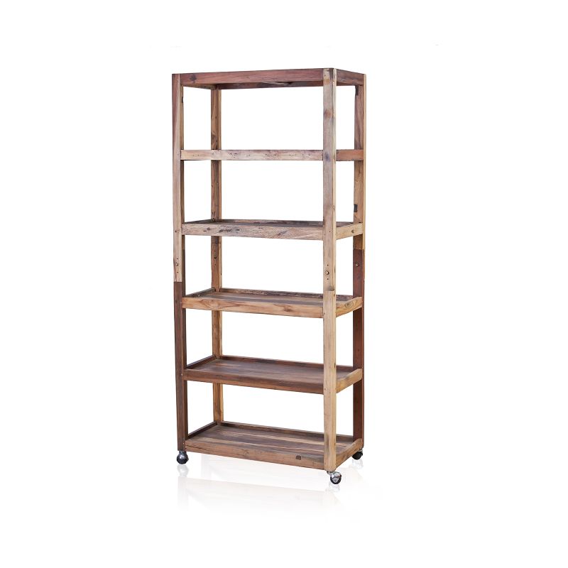 Recycled Wood Six Shelf Display with Casters