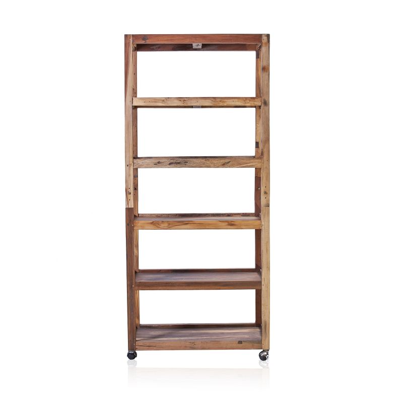 Recycled Wood Six Shelf Display with Casters