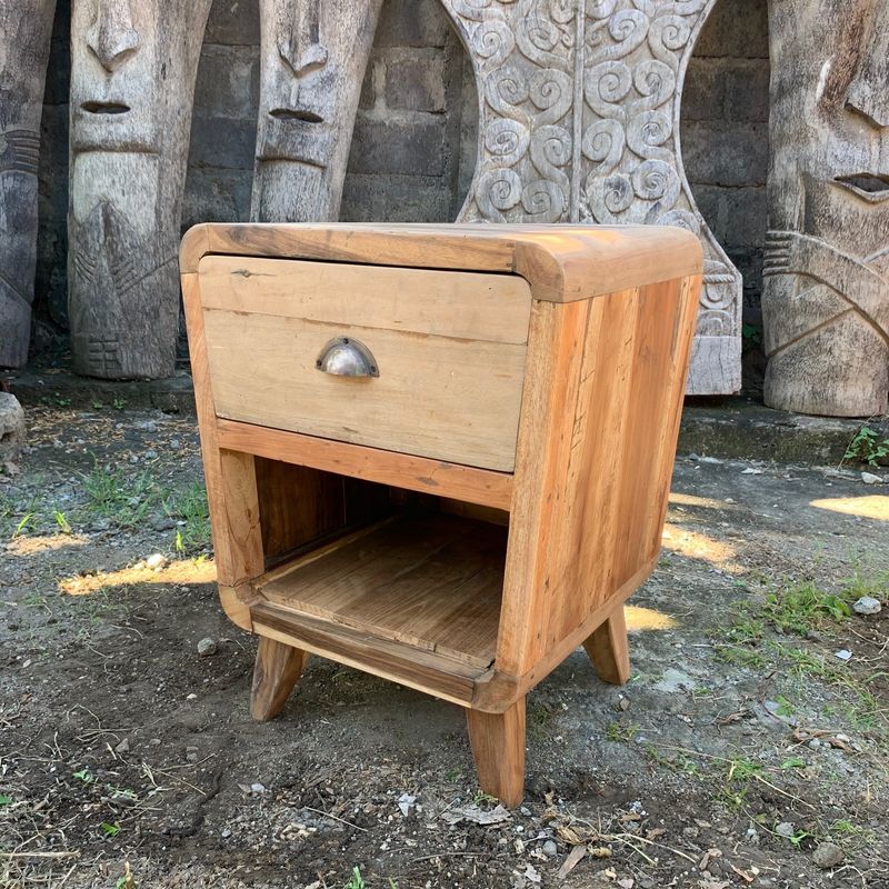 Wooden Round Bedside Table with 1 Draw