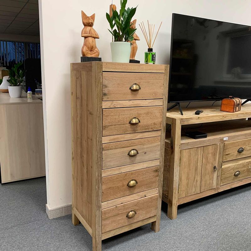 Tall Wooden Storage Chest with 5 Draws