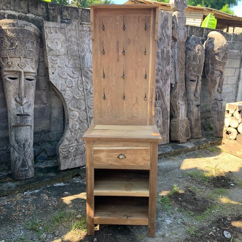 A+C Recyced Wood Display Stand with Hooks & Storage