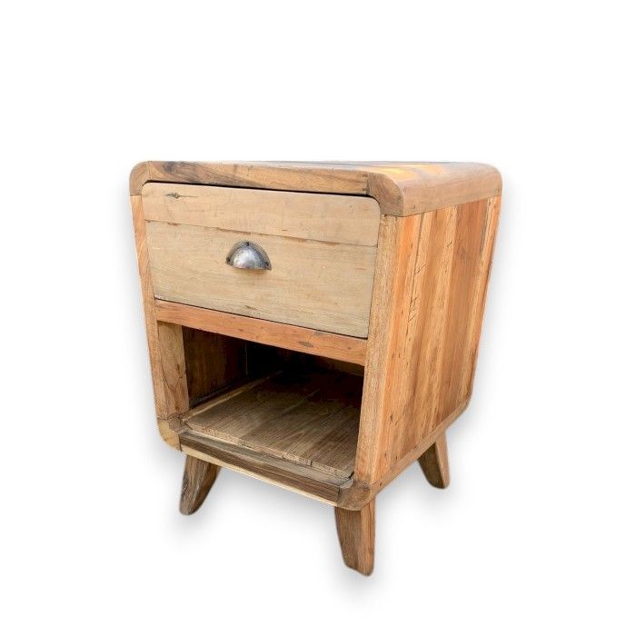 Wooden Round Bedside Table with 1 Draw