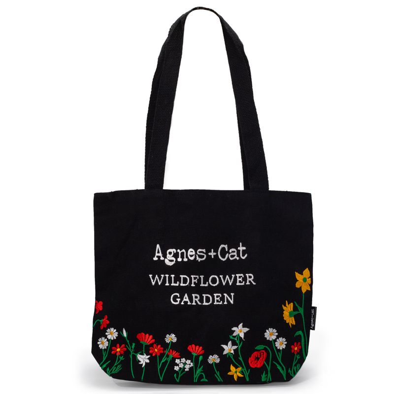 Wildflower Garden Cotton Tote (Black)