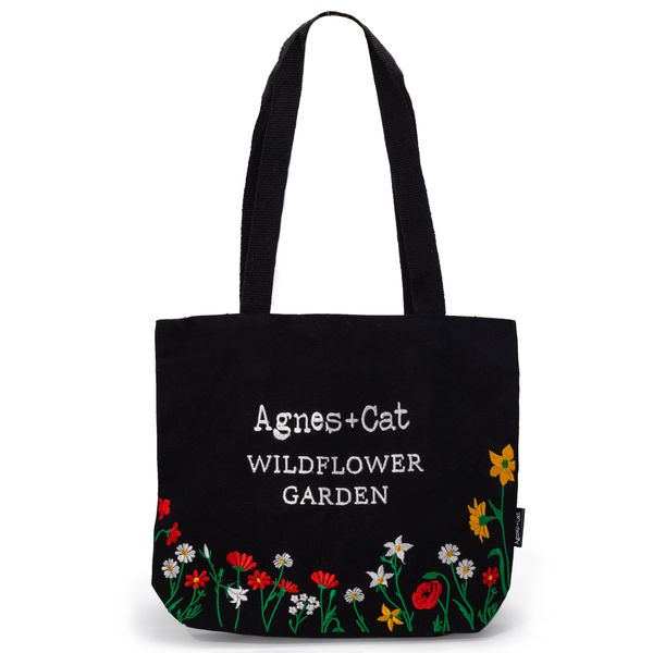 Wildflower Garden Cotton Tote (Black)