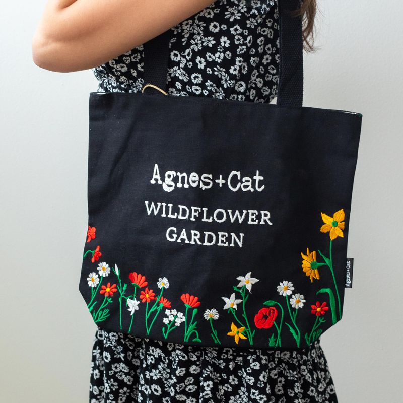 Wildflower Garden Cotton Tote (Black)