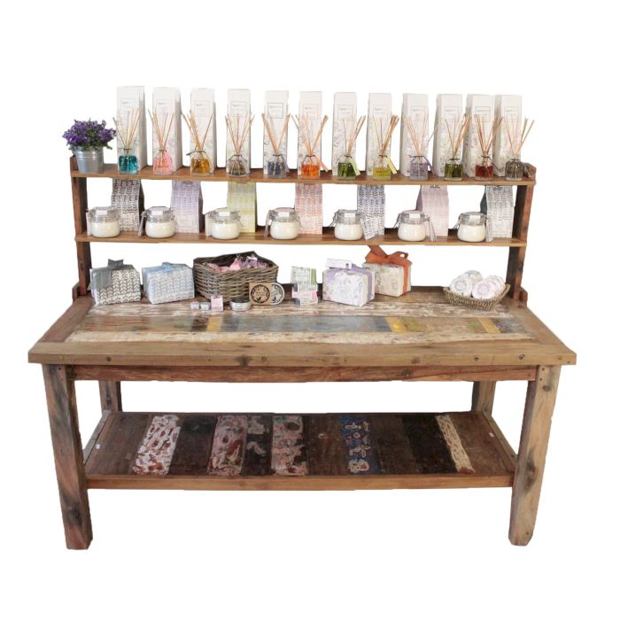 A+C 2.2m Large Recycled Wood Table with Top Shelf