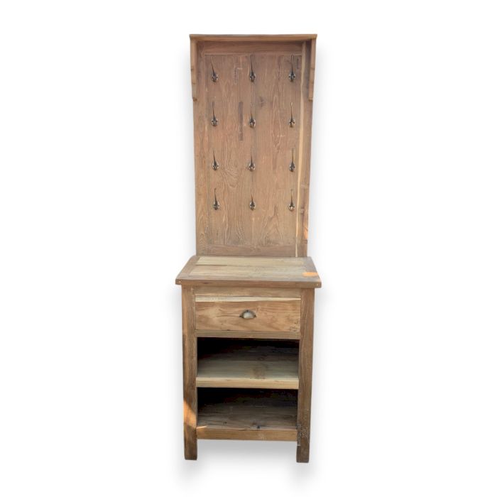 A+C Recyced Wood Display Stand with Hooks & Storage